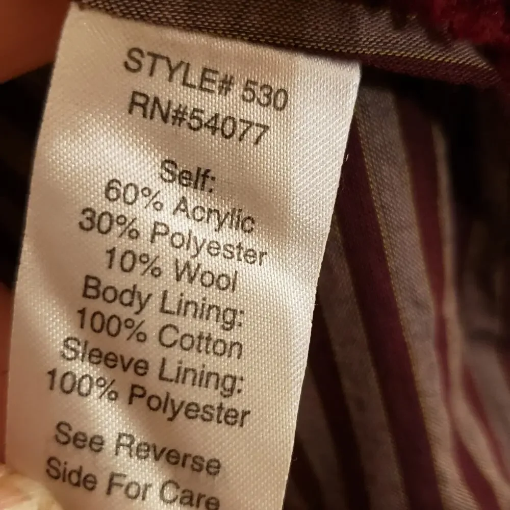 EUC CAbi frayed hem crop jacket blazer deep red pockets zipper Wool blend sz 8. - Picture 5 of 9